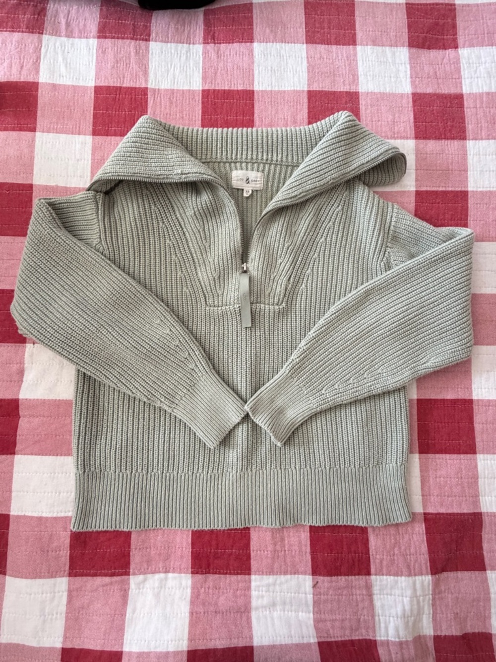 Lou & Grey Sage Green Ribbed Half-Zip Sweater Women’s size XS